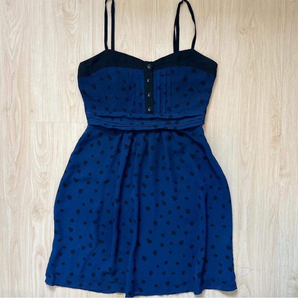 Elegant Black and Blue Polka Dot Dress